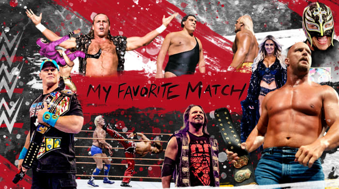 Illustrated graphic featuring WWE wrestlers